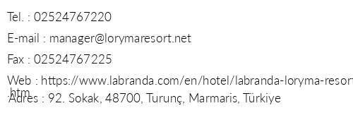 Labranda Loryma Resort telefon numaralar, faks, e-mail, posta adresi ve iletiim bilgileri